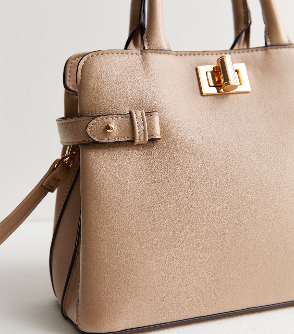 New Look Mink Faux Leather Gusset Turn Lock Top Handle Bag Vegan New Look - 3