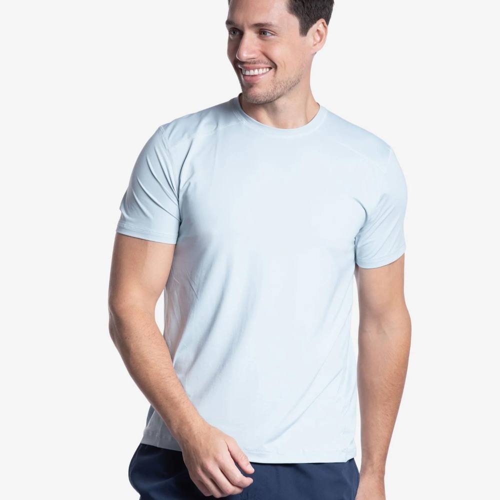 BloqUV BloqUV Men's Regular Fit UPF 50+ Sun Protection Short Sleeve Crew Top in Light Grey - 2