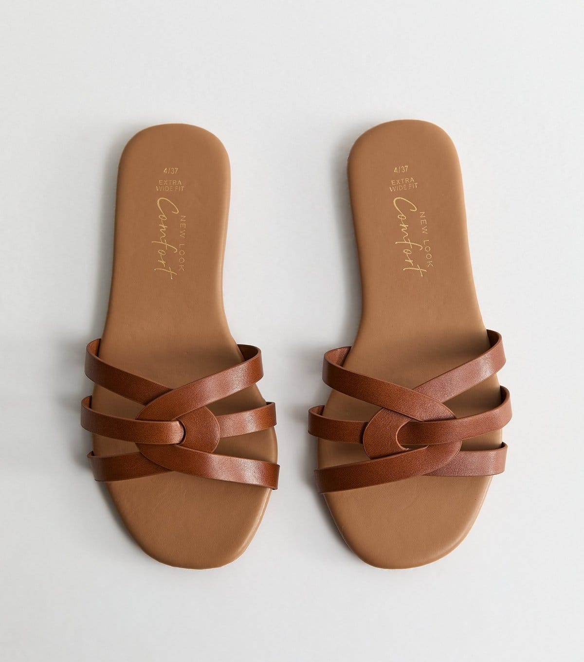 New Look Women's Extra Wide Fit Tan Faux Leather Interwoven Flat Mule Sandals Vegan New Look - 1