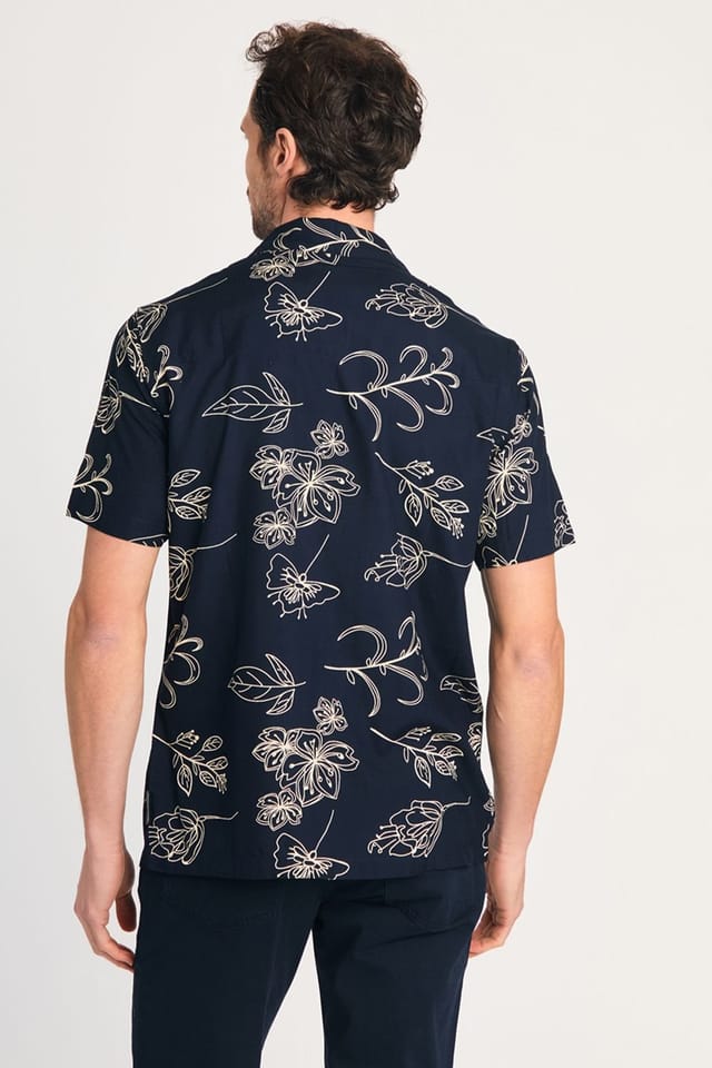 French Connection French Connection Men's Floral Print Short Sleeve Shirt in Navy - 3