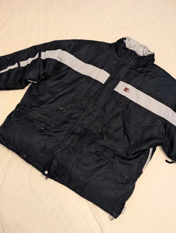 Starter Vintage Mens Starter Padded Coat XL Padded Sports Coat Blue And Silver