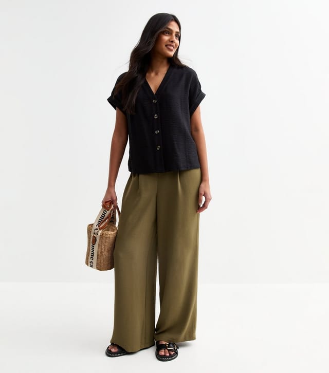 New Look Women's Dark Khaki Pleated Front Wide Leg Trousers New Look - 2