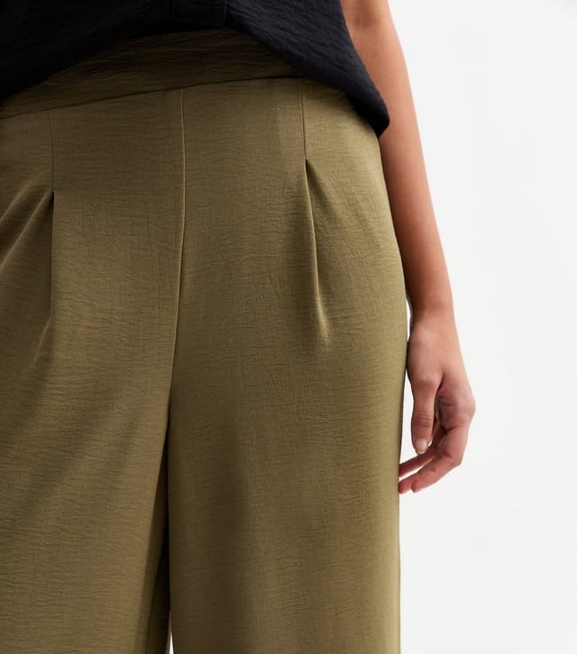 New Look Women's Dark Khaki Pleated Front Wide Leg Trousers New Look - 3
