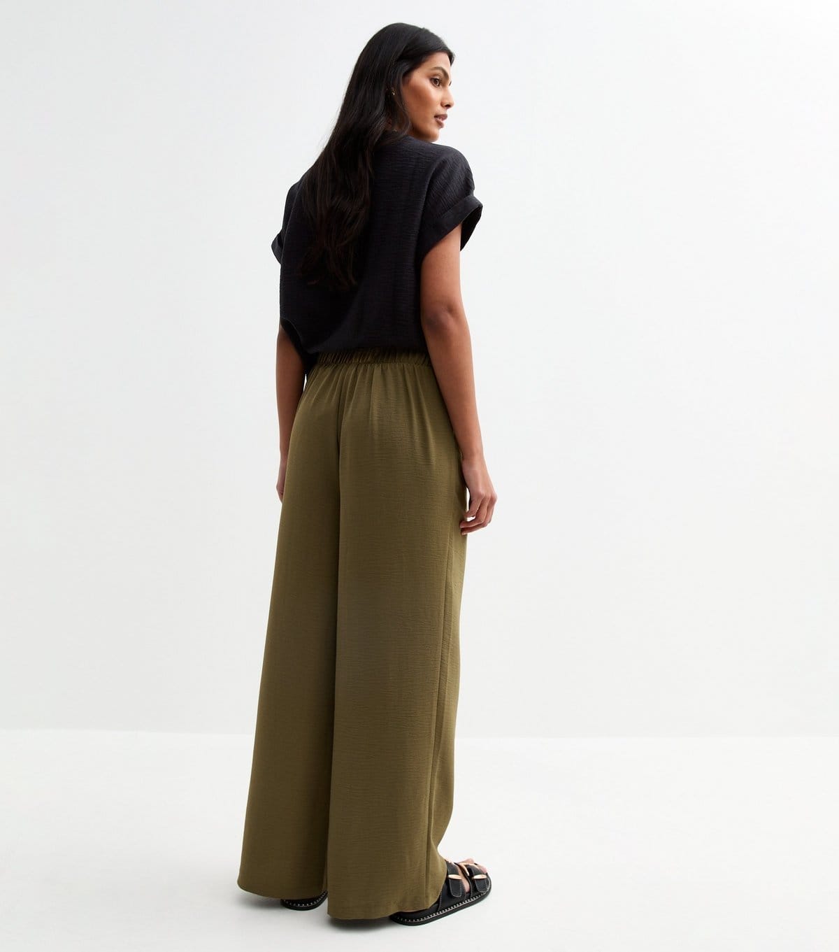 New Look Women's Dark Khaki Pleated Front Wide Leg Trousers New Look - 4