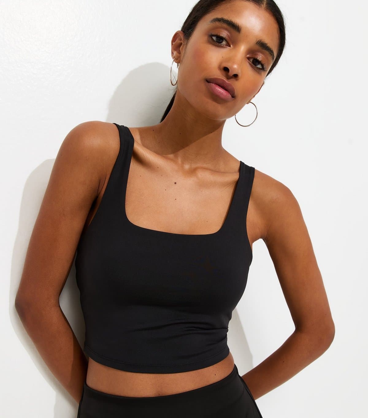 New Look New Look Black Jersey Cropped Square Neck Vest Top