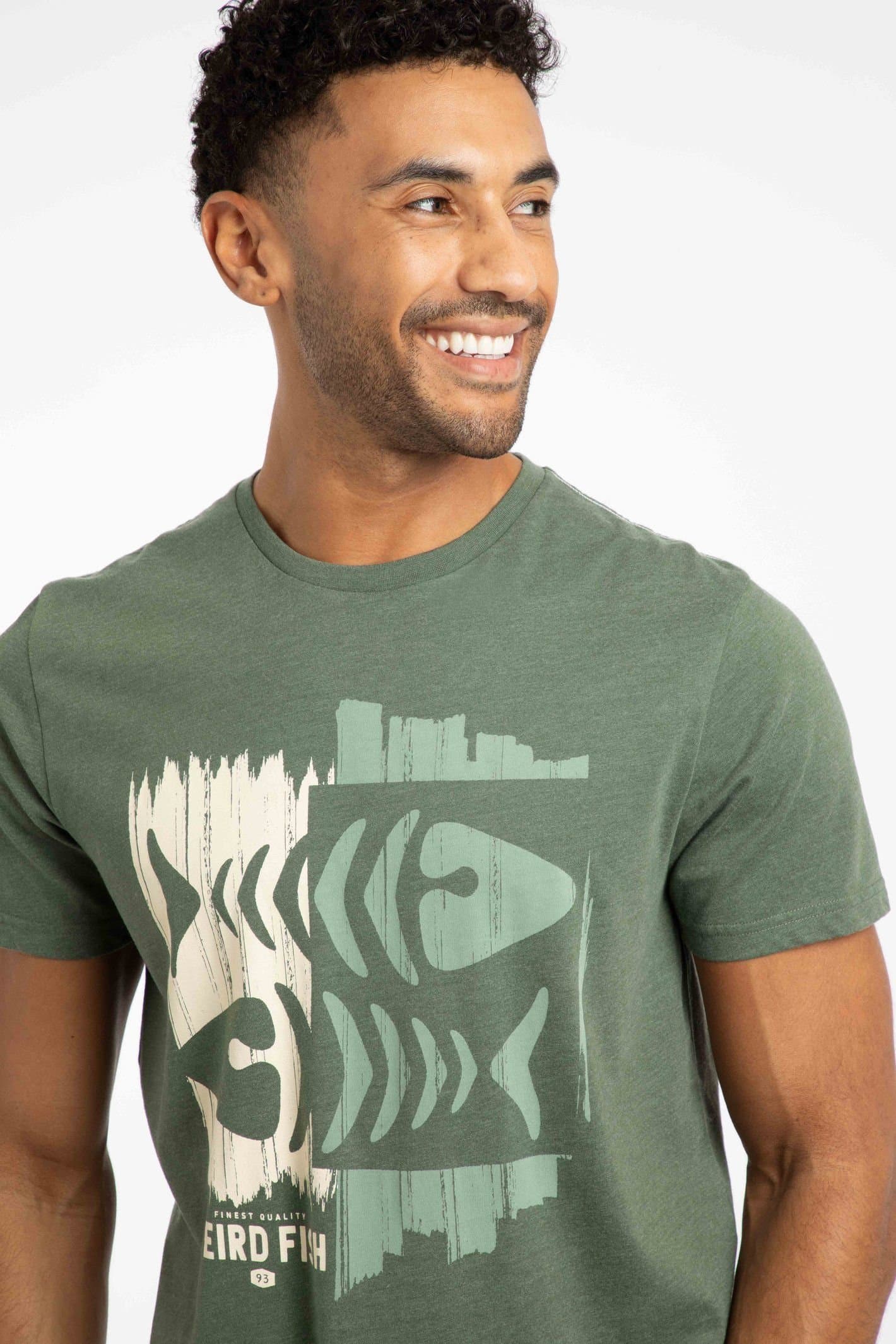 Weird Fish Weird Fish Men's Double Fish Front Print Graphic T-Shirt in Dark Green