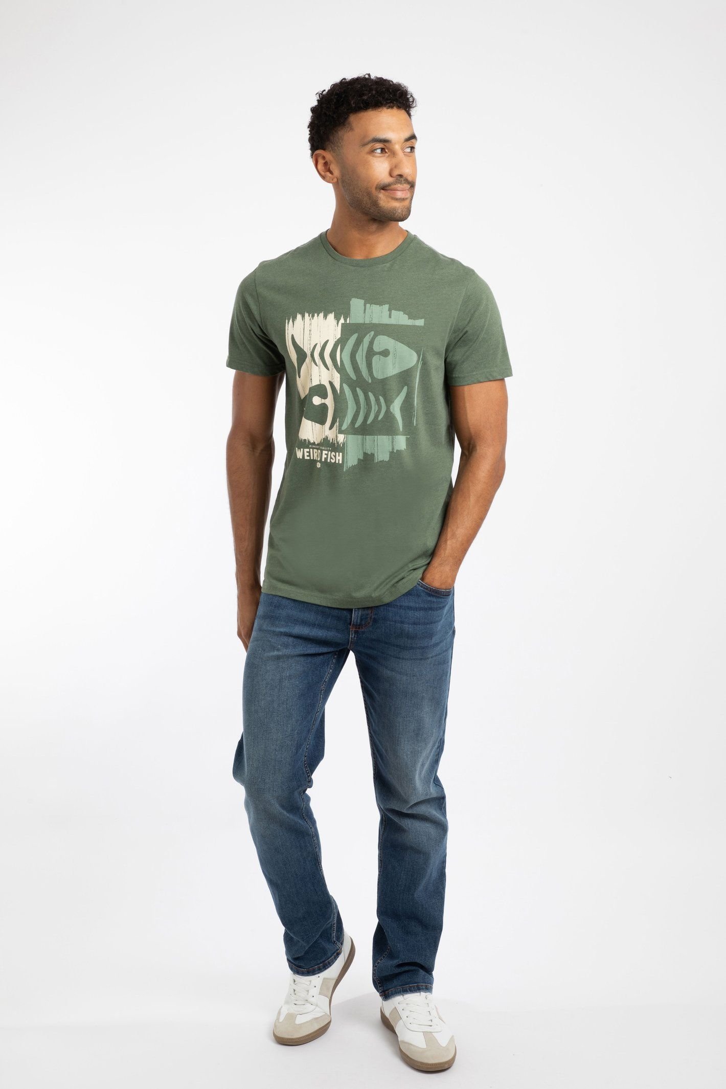 Weird Fish Weird Fish Men's Double Fish Front Print Graphic T-Shirt in Dark Green - 4