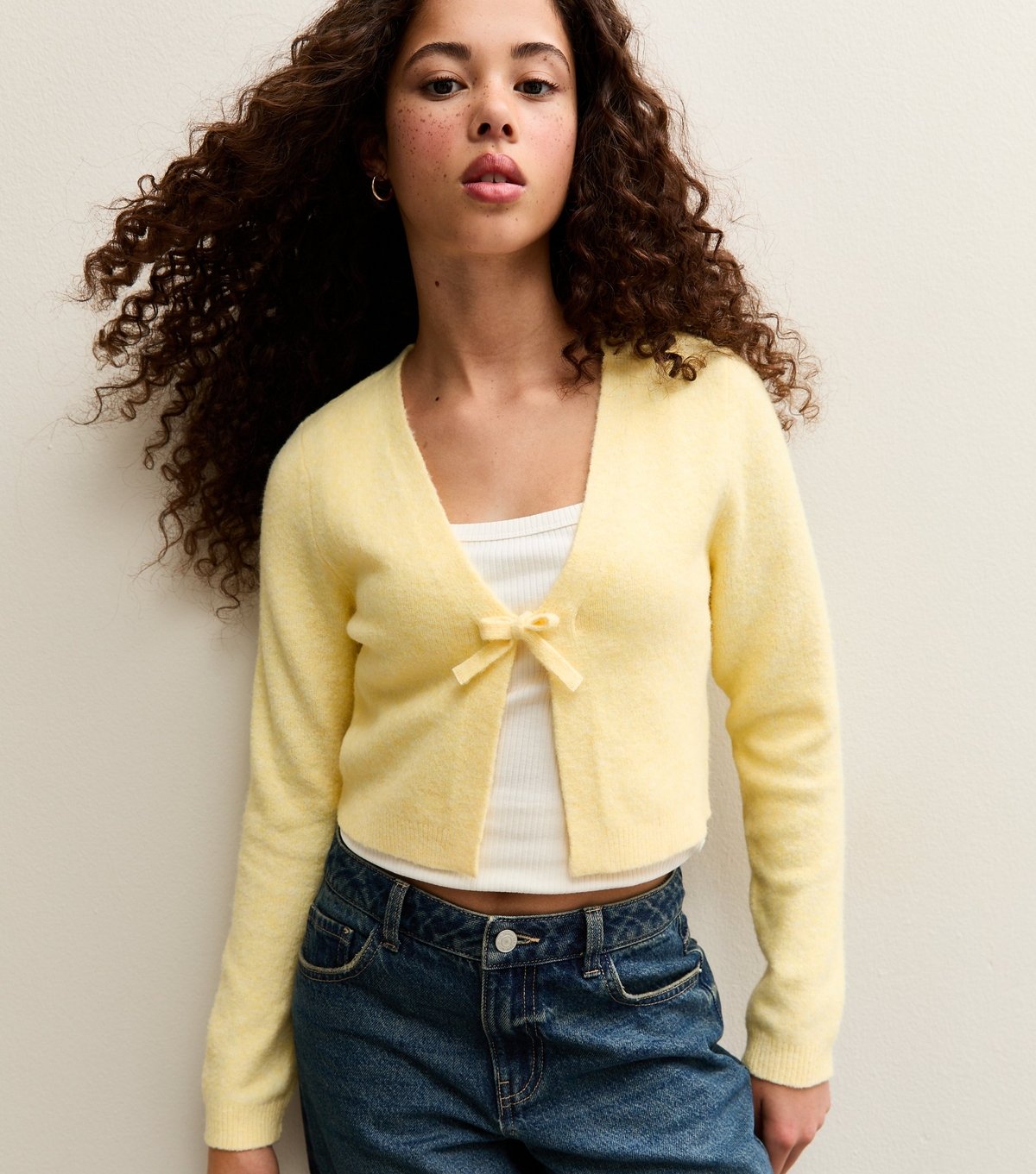 New Look Girls' Light Yellow Tie Front Cardigan New Look - 2