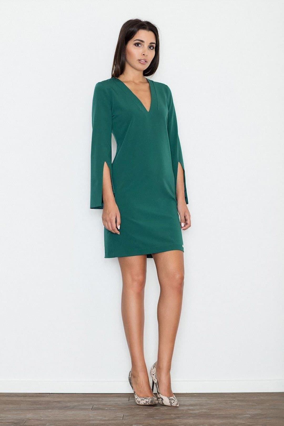 Love Lace Love Lace Women's Elegant Pointed Neck Daydress with Slits in Green