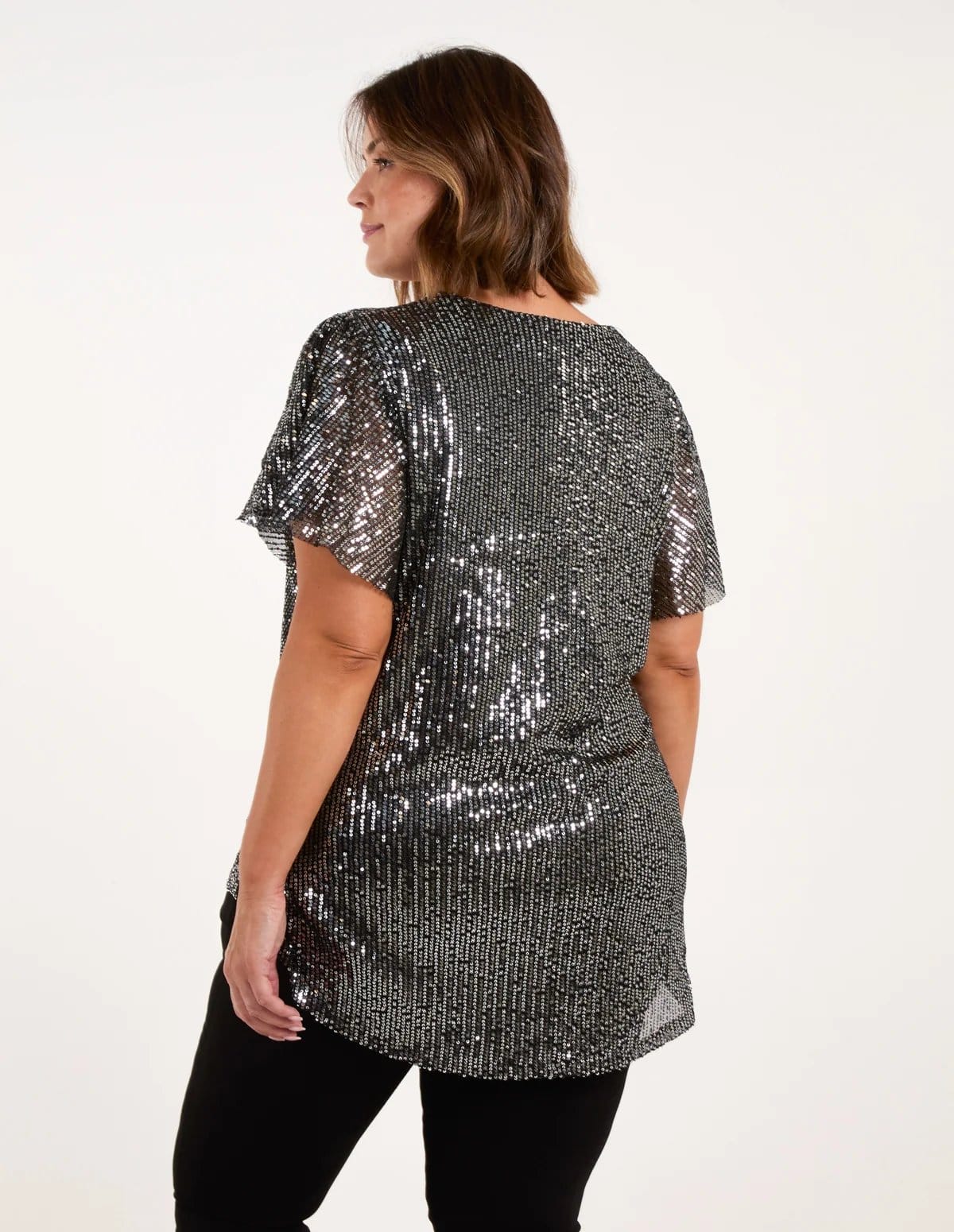 Blue Vanilla Curve Angel Sleeve V-Neck Sequin Top - 4