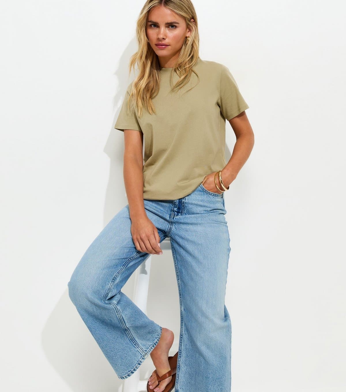 New Look New Look Light Khaki Petite Relaxed Crew Neck T-Shirt