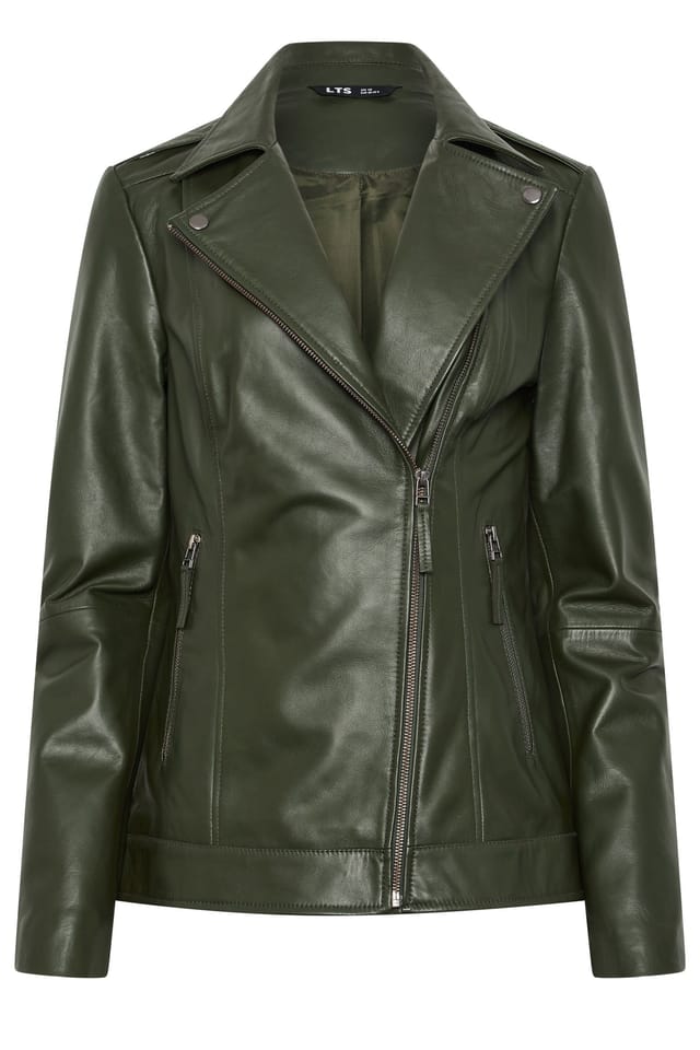 Long Tall Sally Long Tall Sally Women's Tall Premium Leather Biker Jacket in Olive - 2