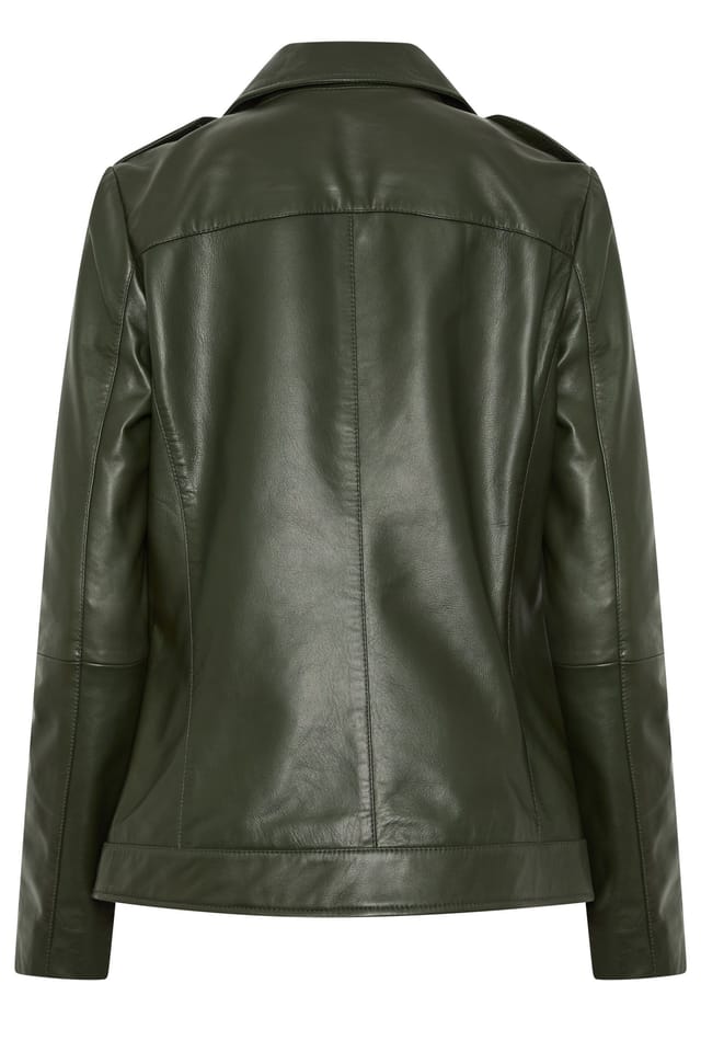Long Tall Sally Long Tall Sally Women's Tall Premium Leather Biker Jacket in Olive - 3