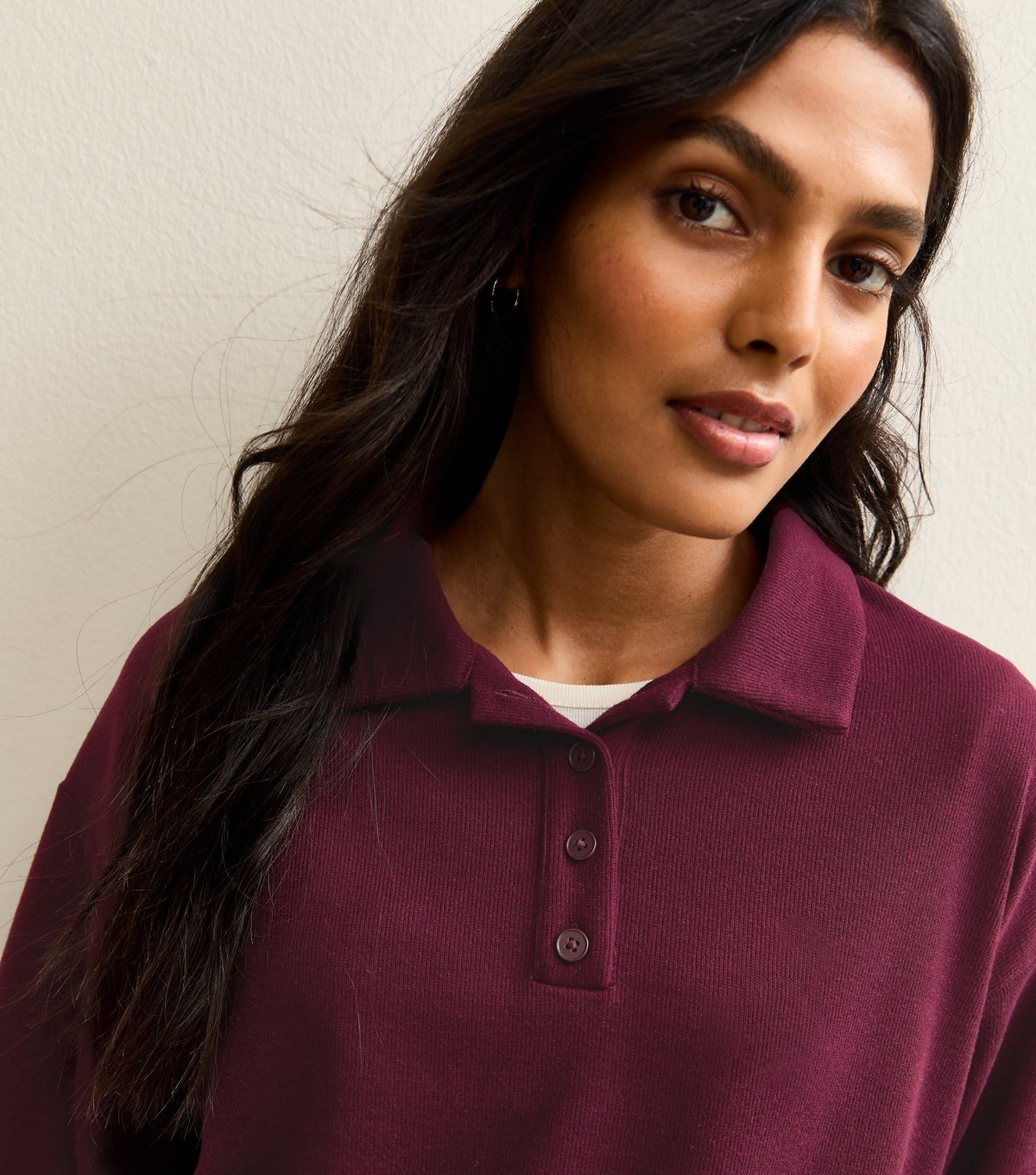 New Look Women's Dark Burgundy Soft Touch Longline Button Up Polo Top New Look - 1