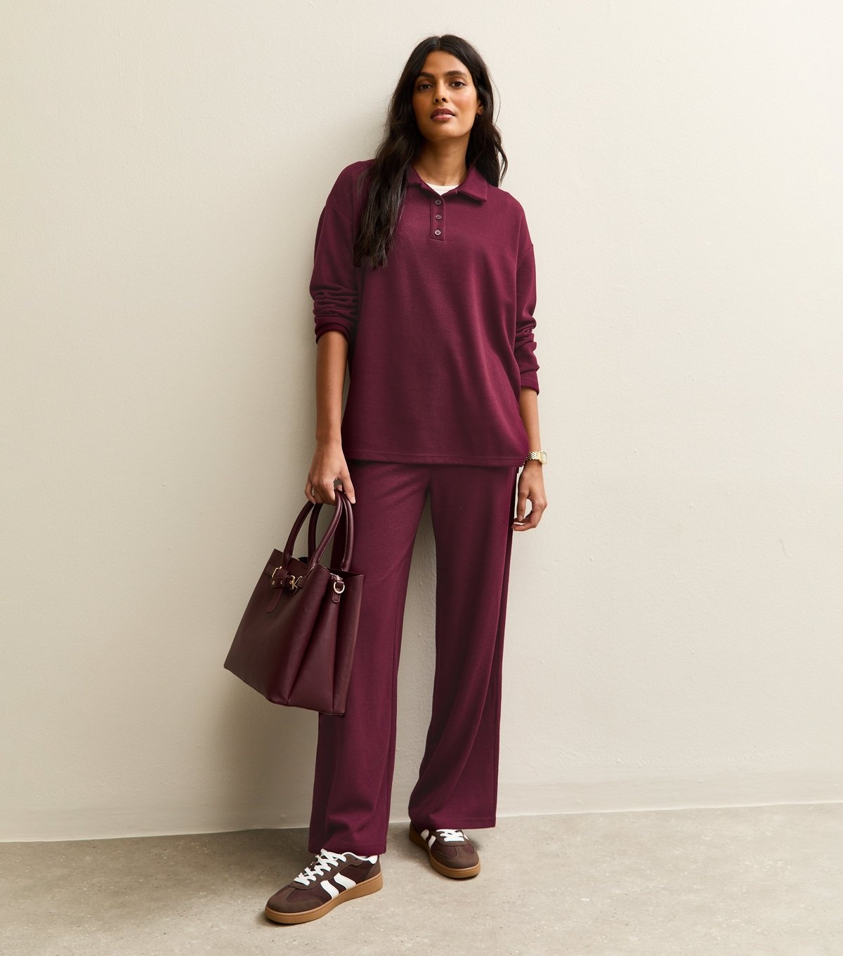 New Look Women's Dark Burgundy Soft Touch Longline Button Up Polo Top New Look - 3