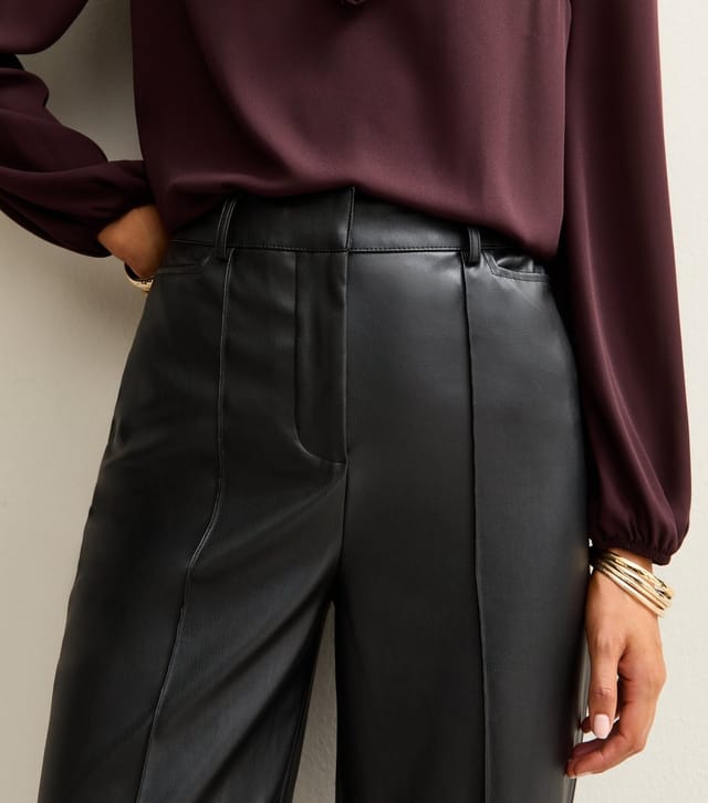 New Look Women's Tall Black Faux Leather Wide Leg Trousers New Look - 2