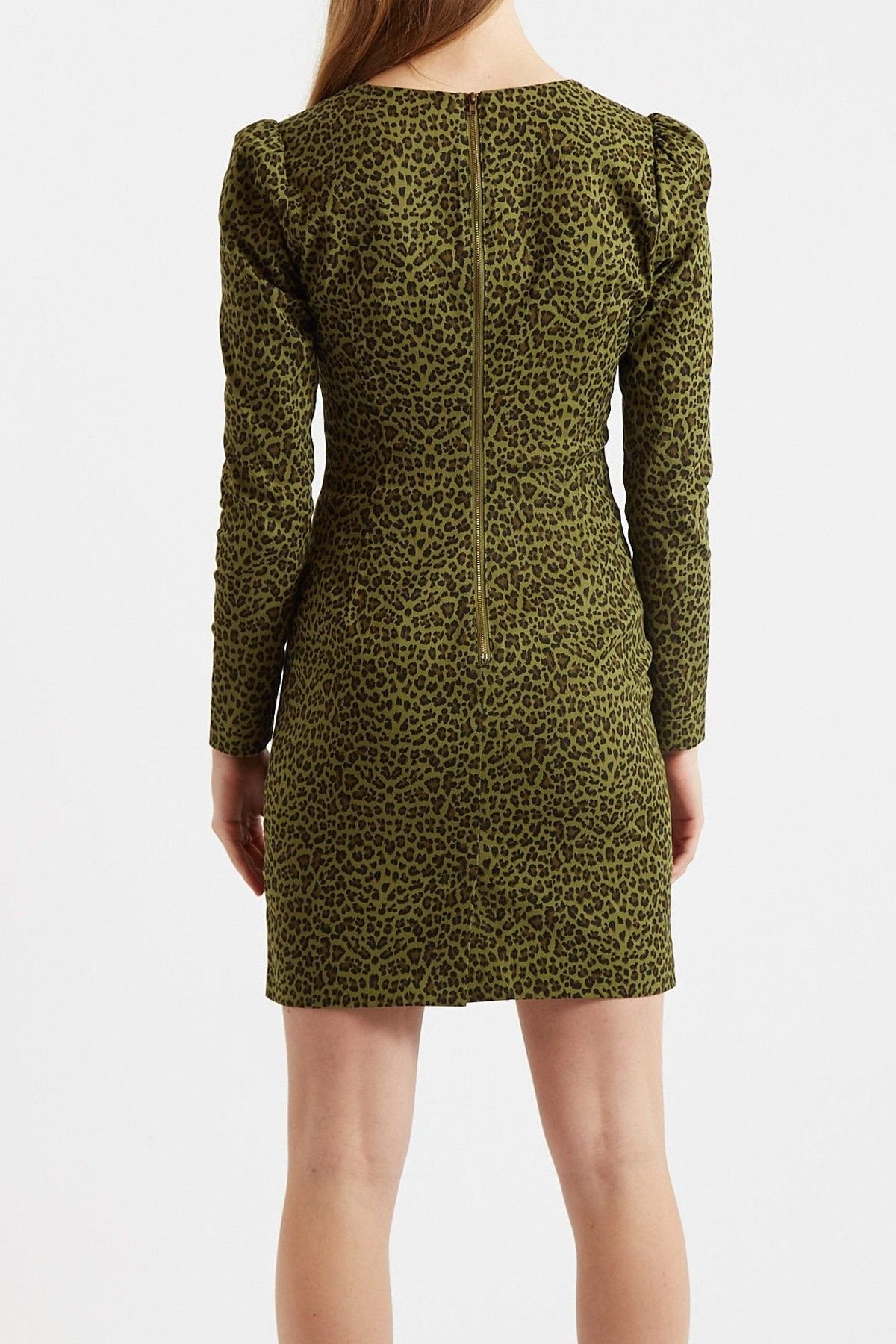 Louche Louche Women's Anala Animal Print Square Neck Mini Dress in Green - 3