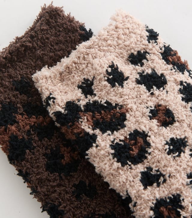 New Look Pack of 2 Brown Leopard Print Cosy Knit Ankle Socks New Look - 2