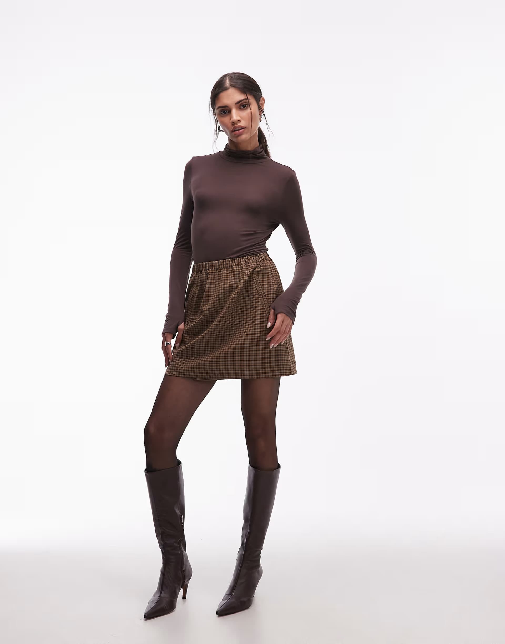ASOS ARKET wool blend mini skirt in brown check