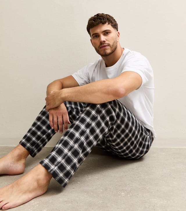 New Look Men's Black Regular Fit Check Pattern Pyjama Bottoms New Look - 2