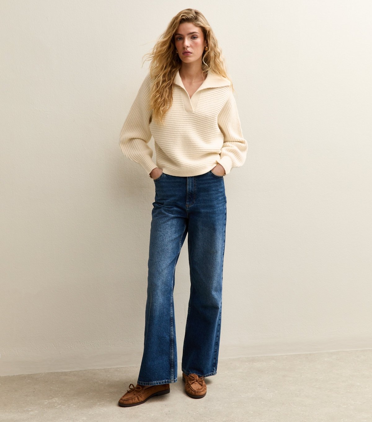 New Look Women's Cream Stitchy Polo Batwing Jumper New Look - 3