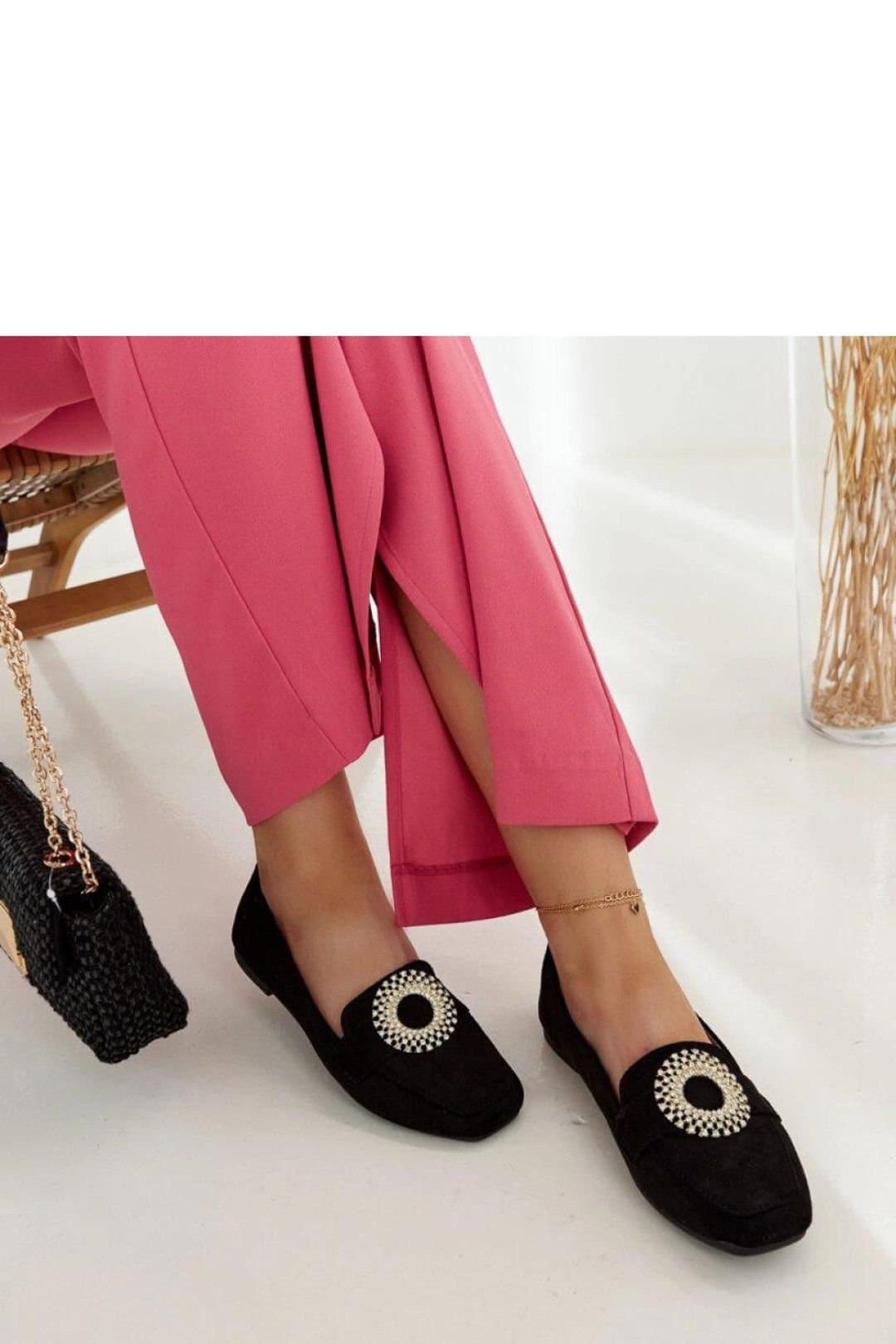 Love Lace Love Lace Women's Celena Slip On Moccasins Suede Look Rubber Sole Zircon Toe in Black