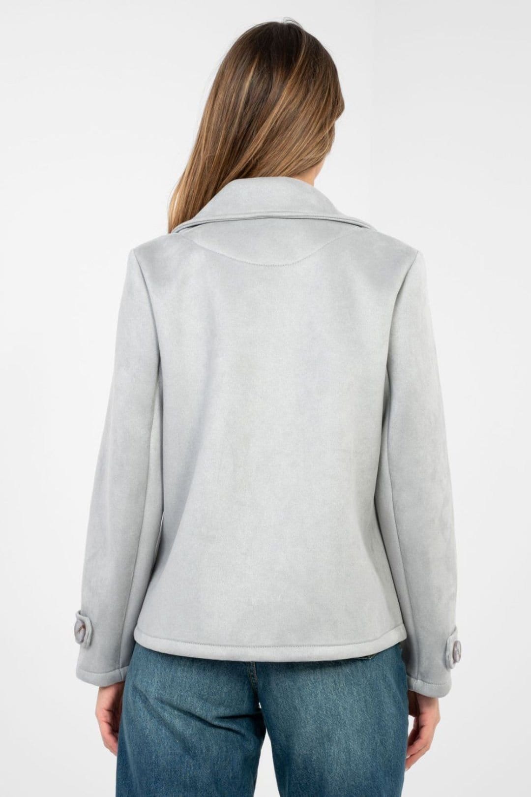 Love Lace Love Lace Women's Suede Short Double Breasted Transitional Coat in Grey - 4