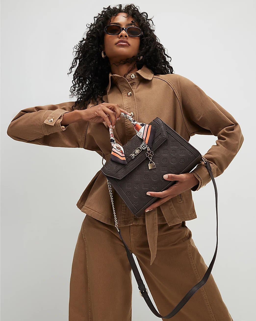 River Island River Island Womens Brown Scarf Embossed Charm Tote Bag
