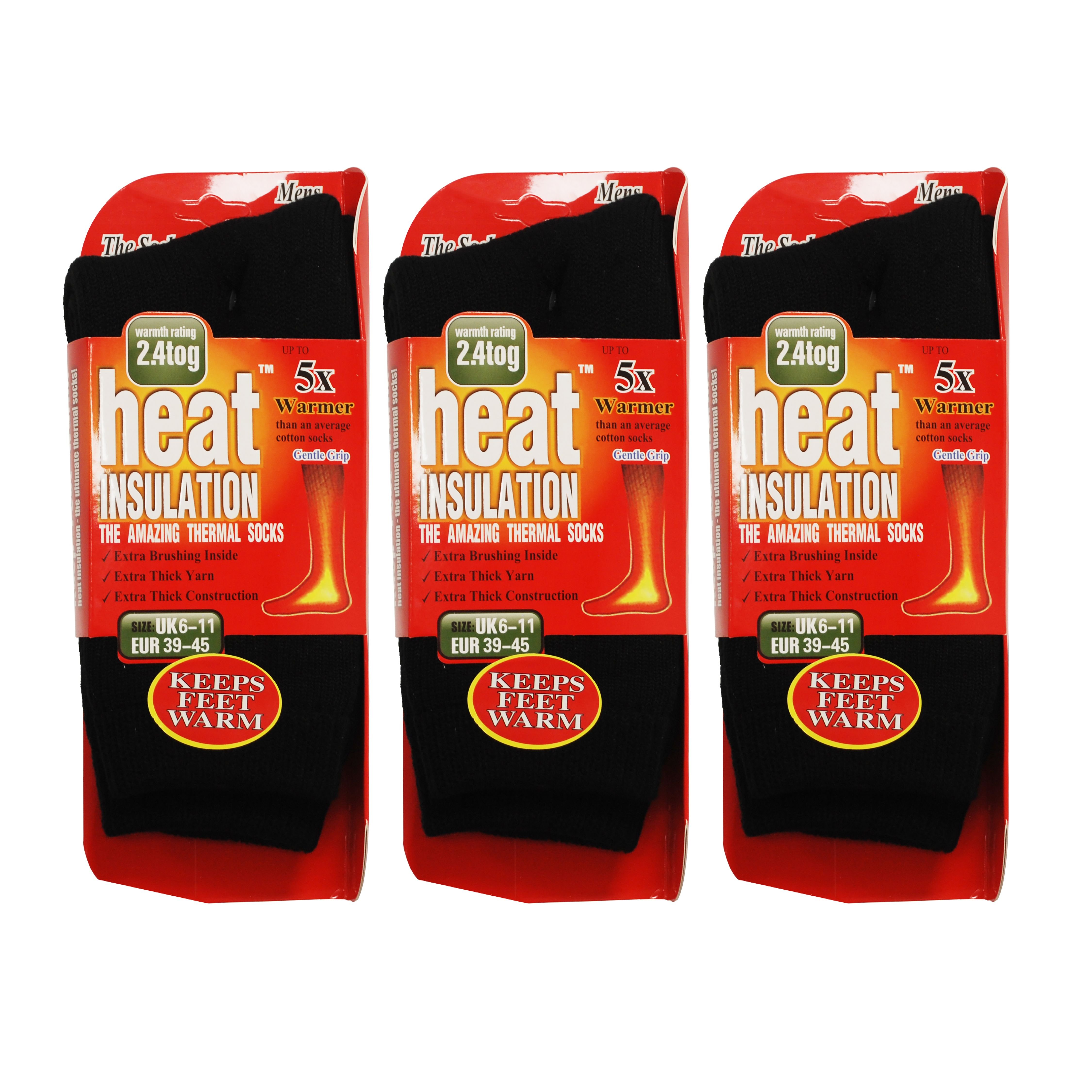 simpa simpa Men's Heat Insulation Socks 2.4 tog Size 6-11 Triple Pack in Black - 2