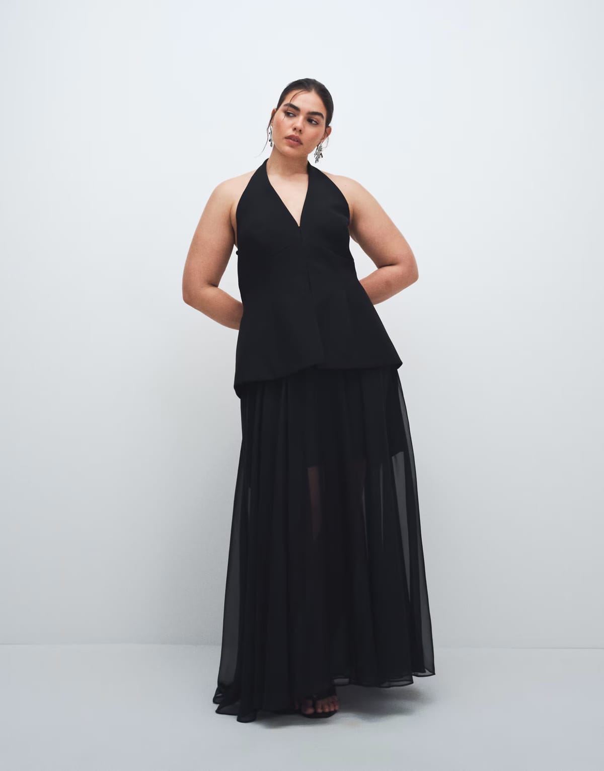 ASOS Forever New Curve halter neck godet maxi dress in black - 1