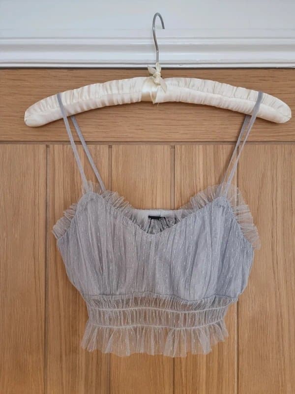 Topshop Topshop tulle mesh silver grey bralette crop top size 10