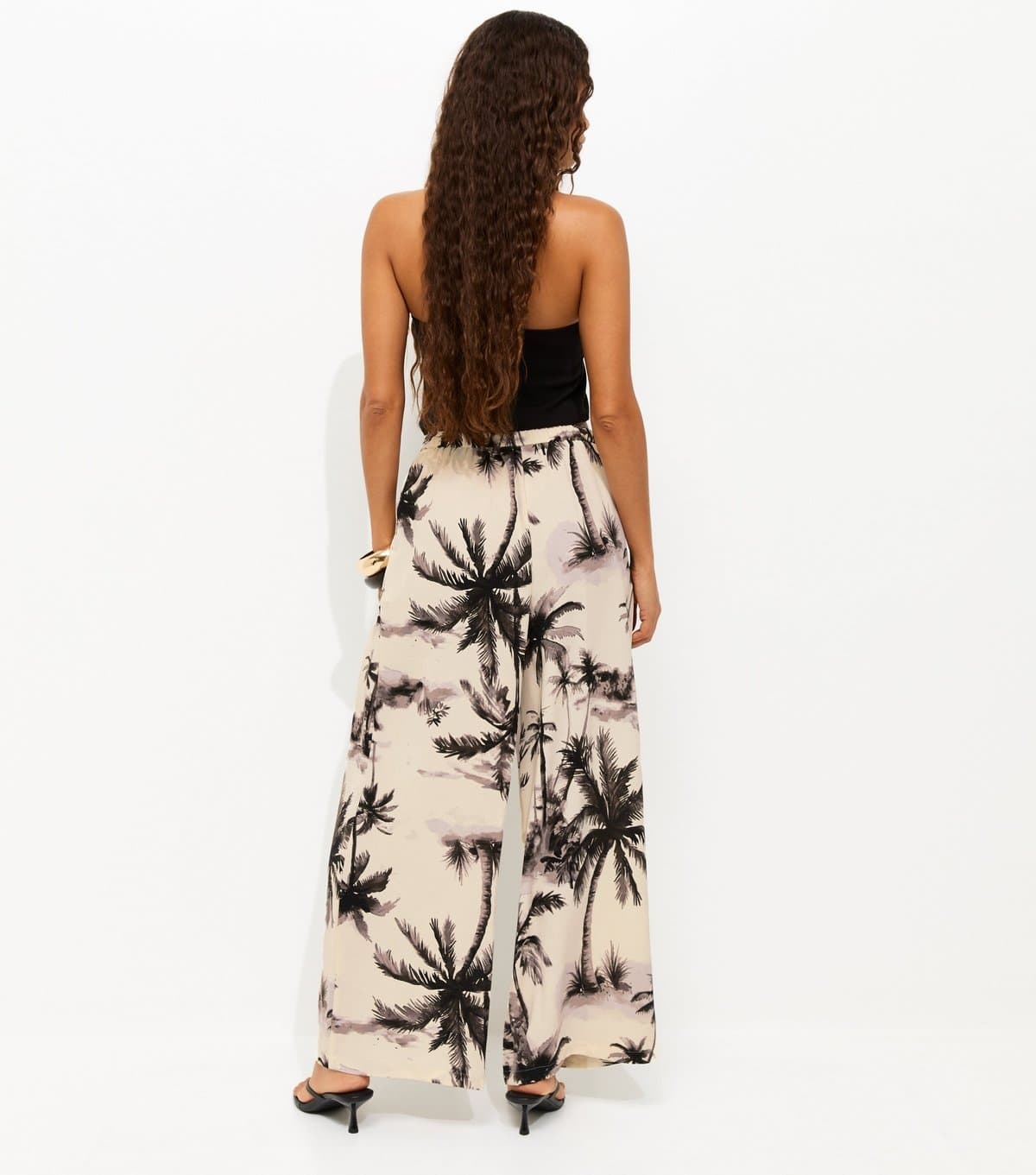 New Look Women's Petite White Palm Tree Print Wide Leg Trousers New Look