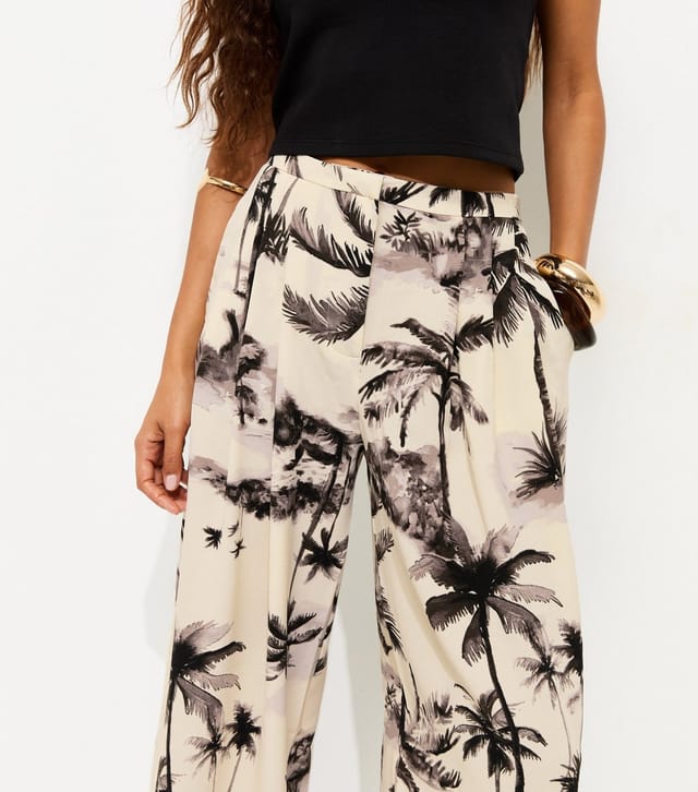 New Look Women's Petite White Palm Tree Print Wide Leg Trousers New Look - 2