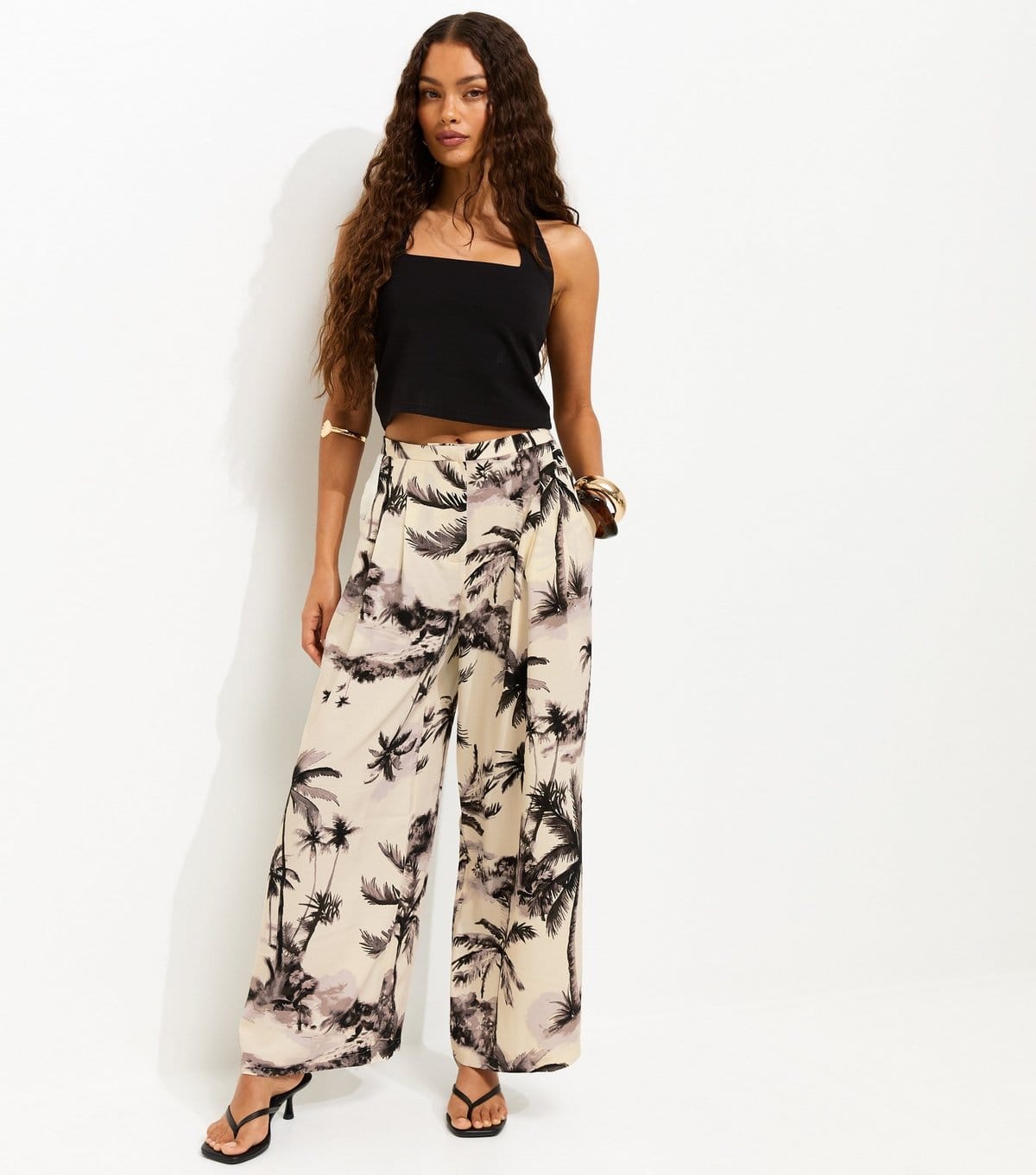 New Look Women's Petite White Palm Tree Print Wide Leg Trousers New Look - 4