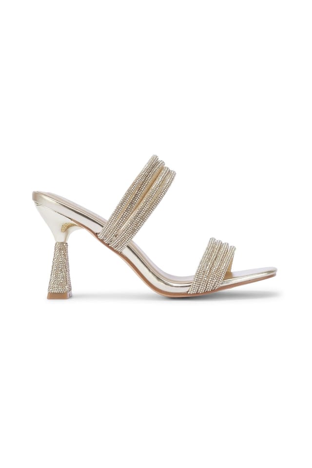 Truffle Collection Truffle Collection Women's Heeled Mules Sandals Slip On Polyurethane Comma Heel Summer Shoes in Gold - 3