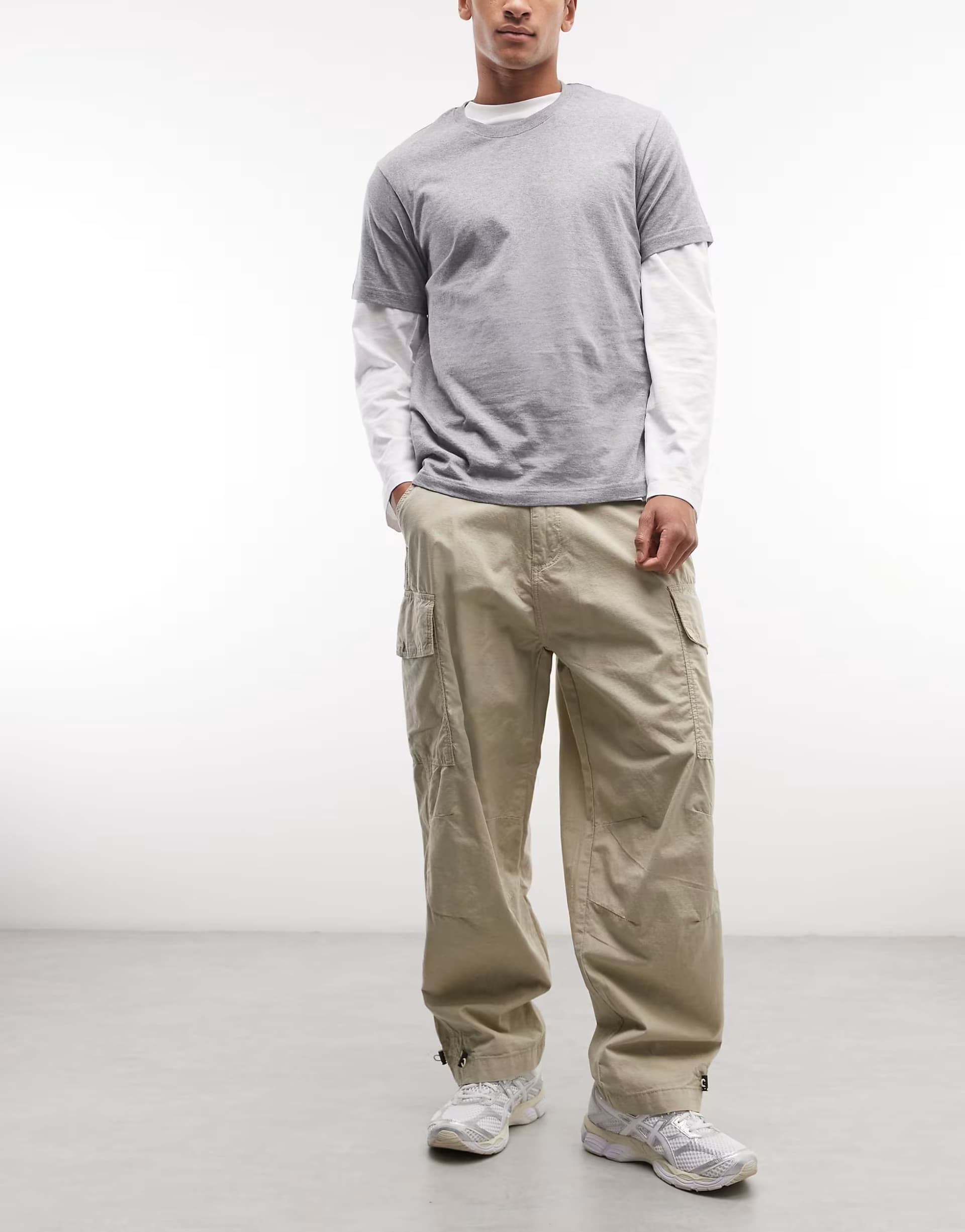ASOS Alpha Industries cargo trousers with adjustable leg toggles in light beige