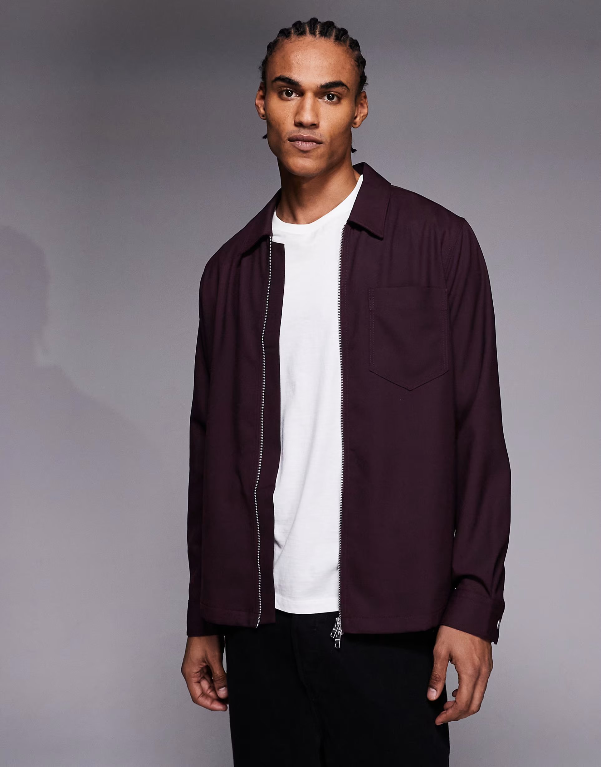 ASOS HUGO Red Enasoz zip through overshirt in burgundy - 1