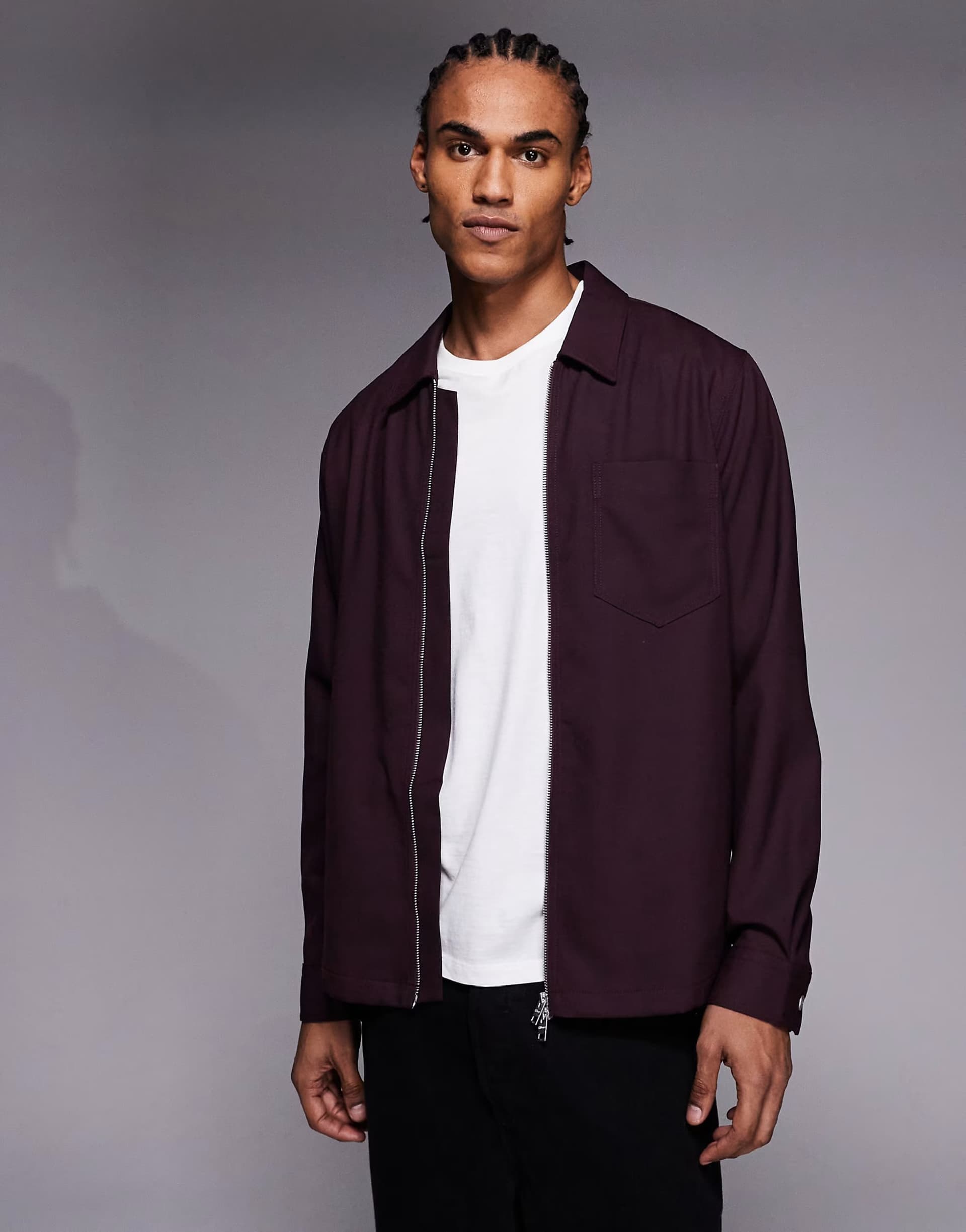 ASOS HUGO Red Enasoz zip through overshirt in burgundy
