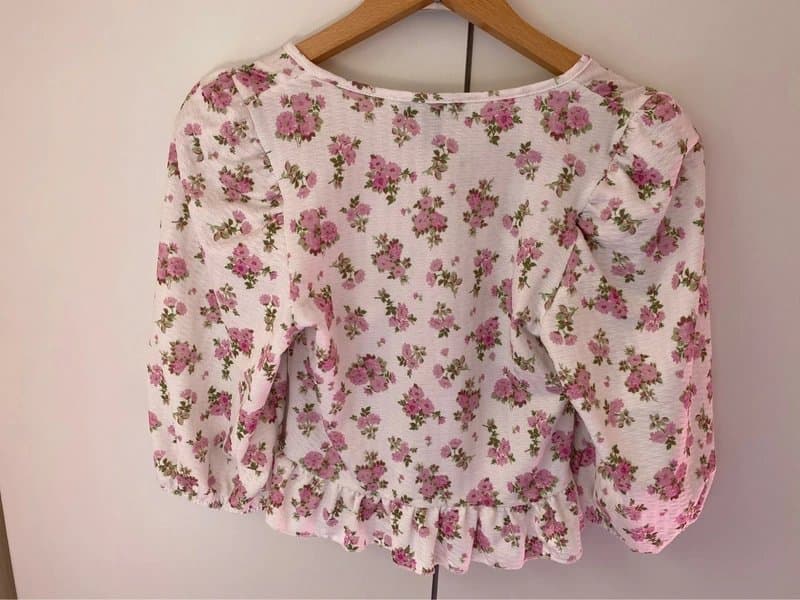 New Look New Look White Floral Ruched Puff Sleeve Crop Top Ladies Size 10 Small