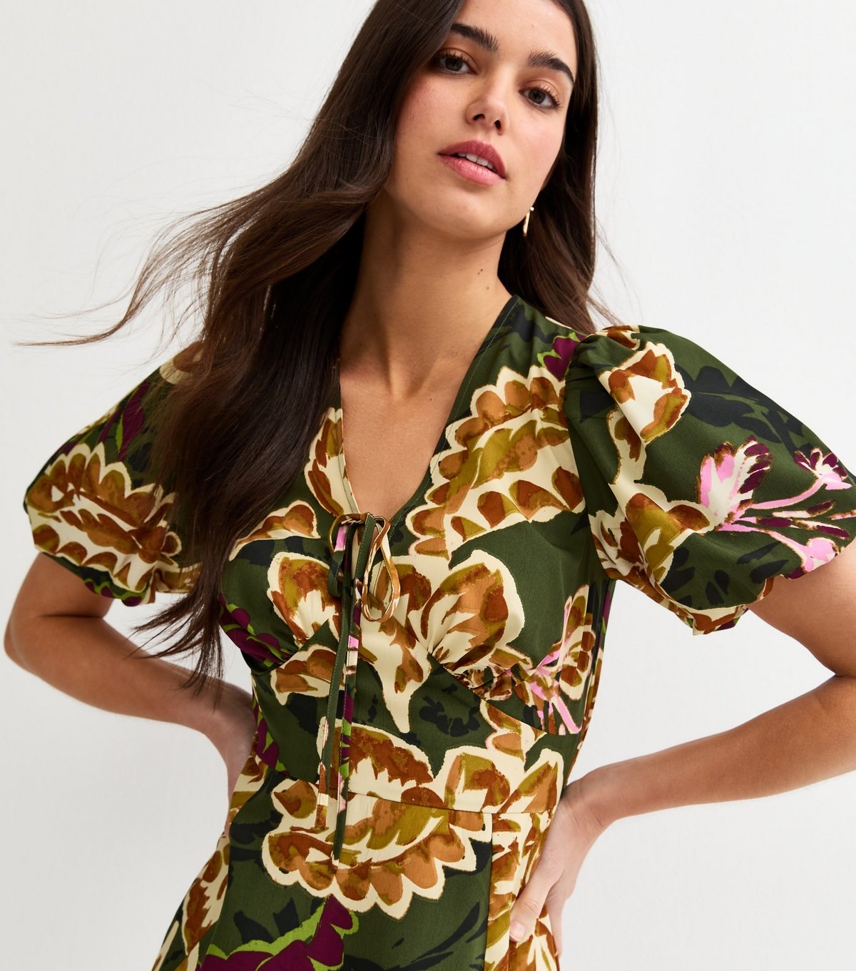 New Look Women's Green Floral Tie Front Mini Dress New Look - 2