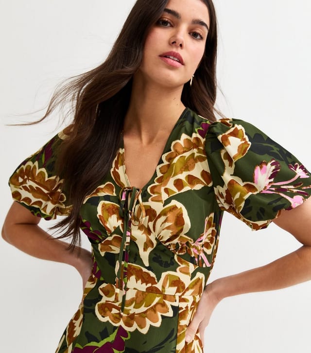 New Look Women's Green Floral Tie Front Mini Dress New Look - 2