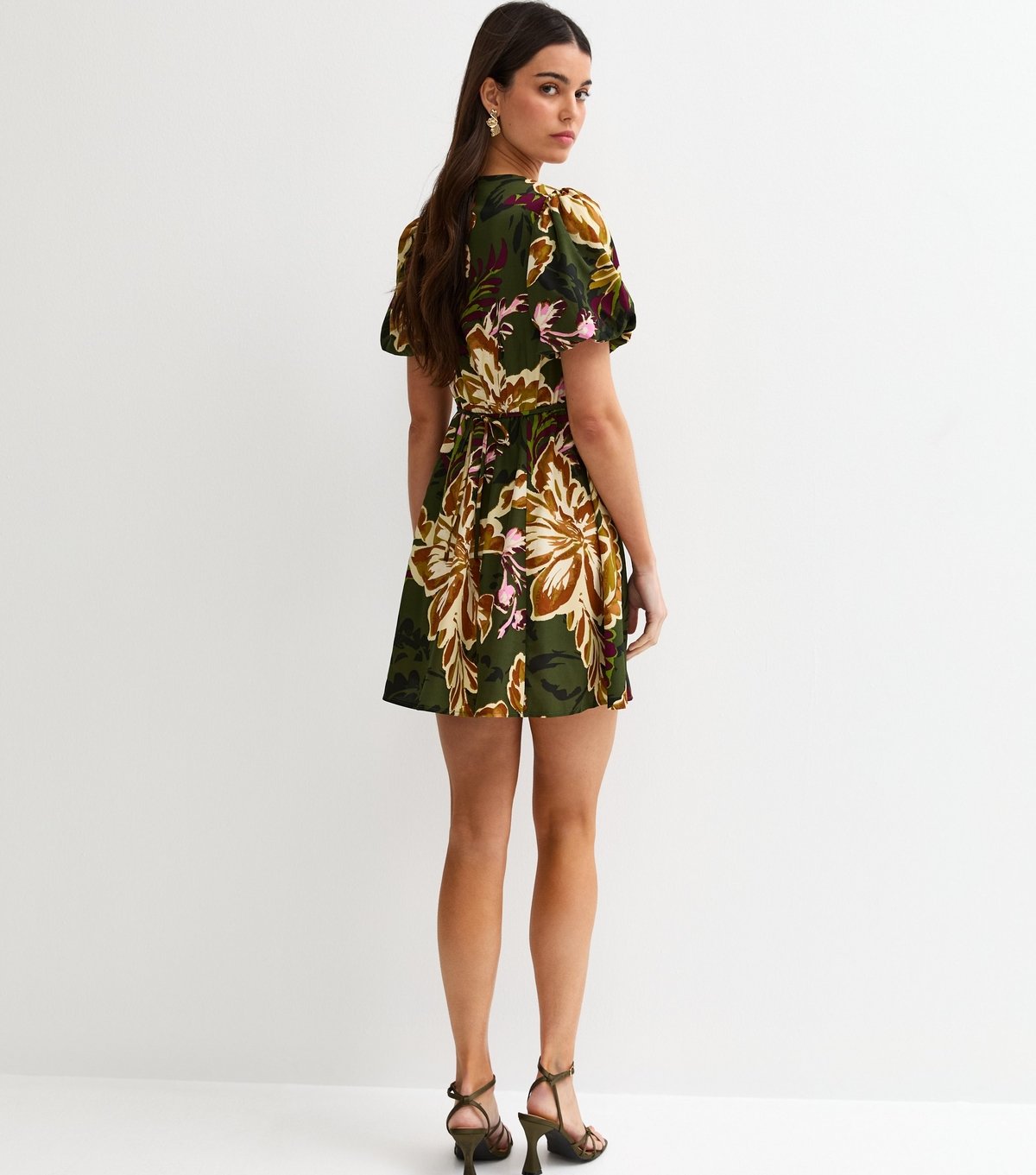 New Look Women's Green Floral Tie Front Mini Dress New Look - 4
