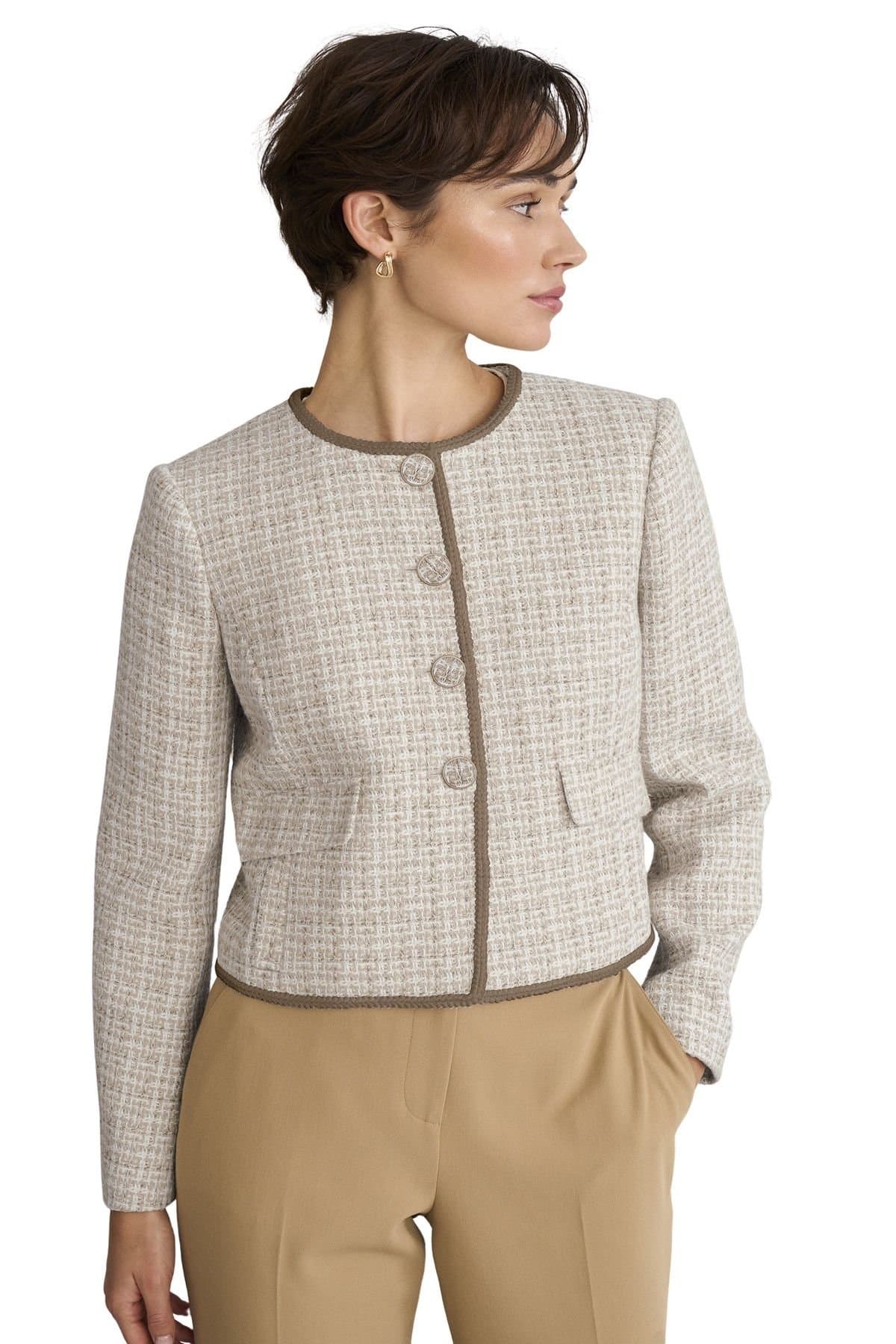 Hobbs London Hobbs London Women's Carey Tweed Jacket in Fawn