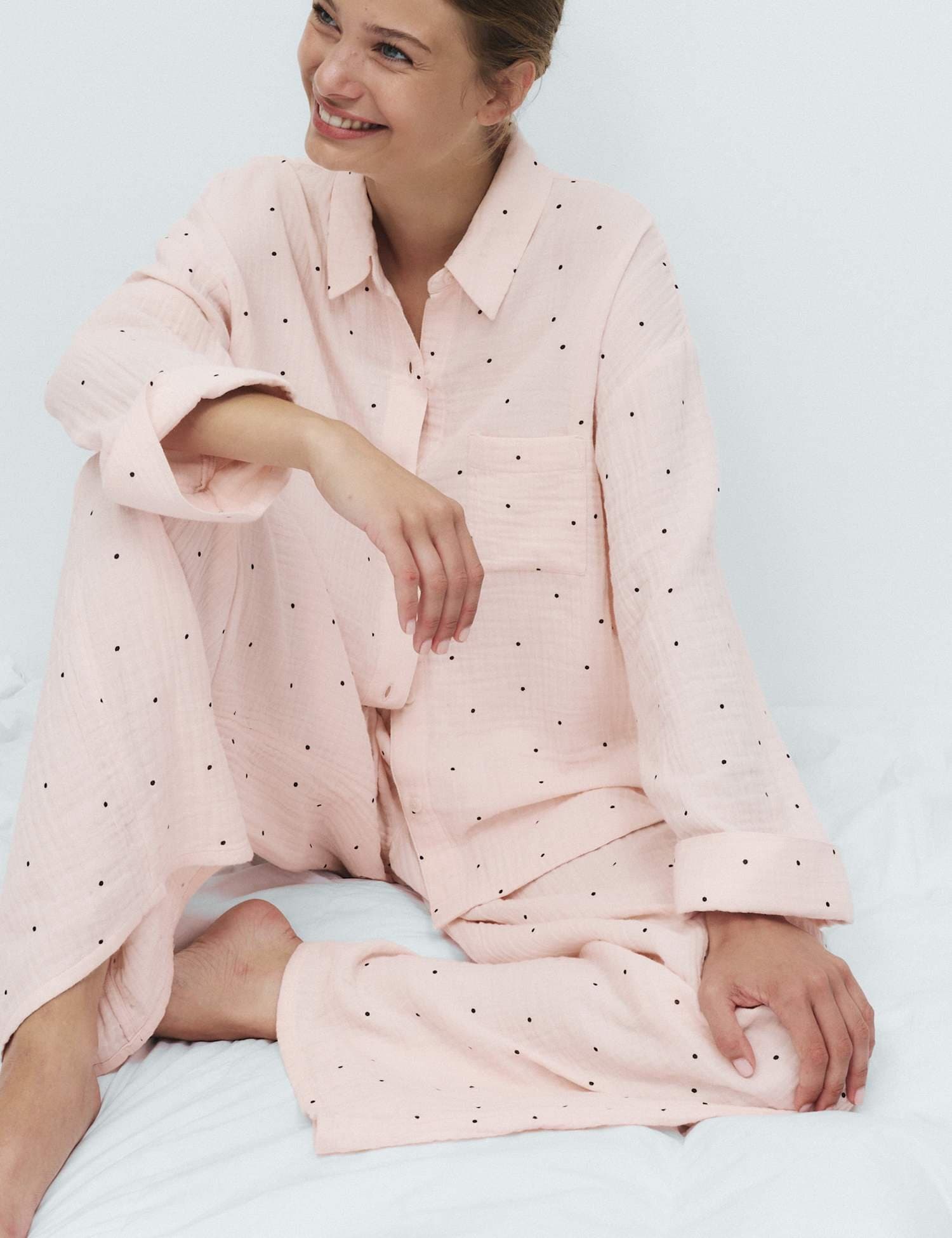 Marks & Spencer M&S Pure Cotton Muslin Print Pyjama Set Pink Mix