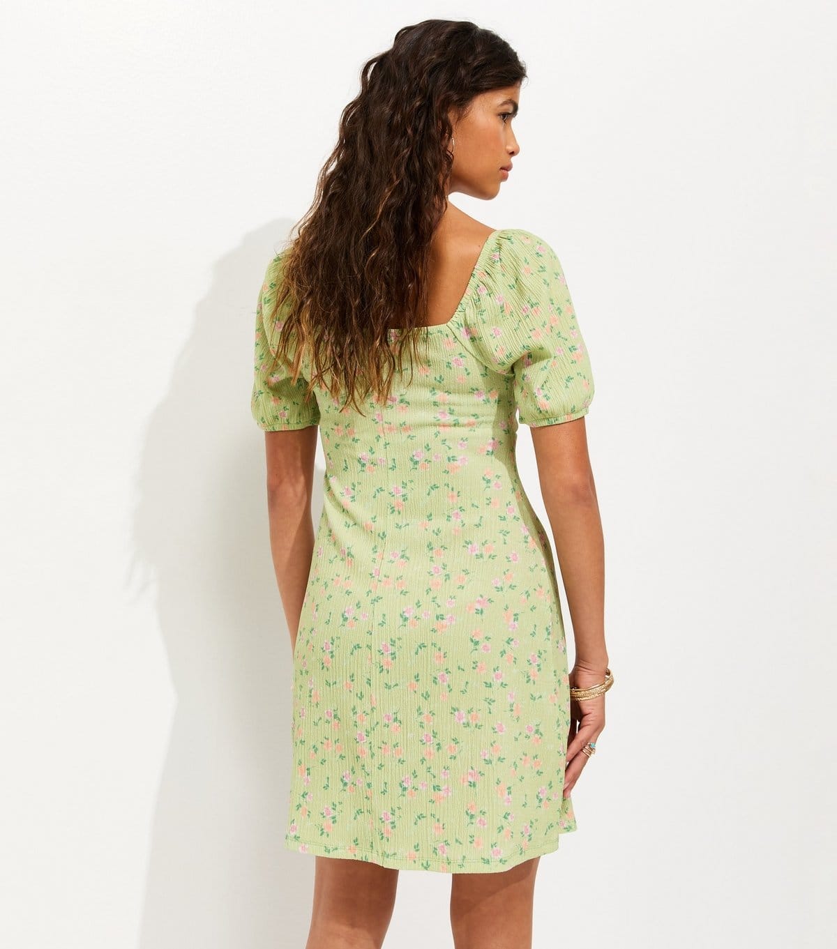 New Look Women's Green Floral Lace Trim Milkmaid Mini Dress New Look - 4