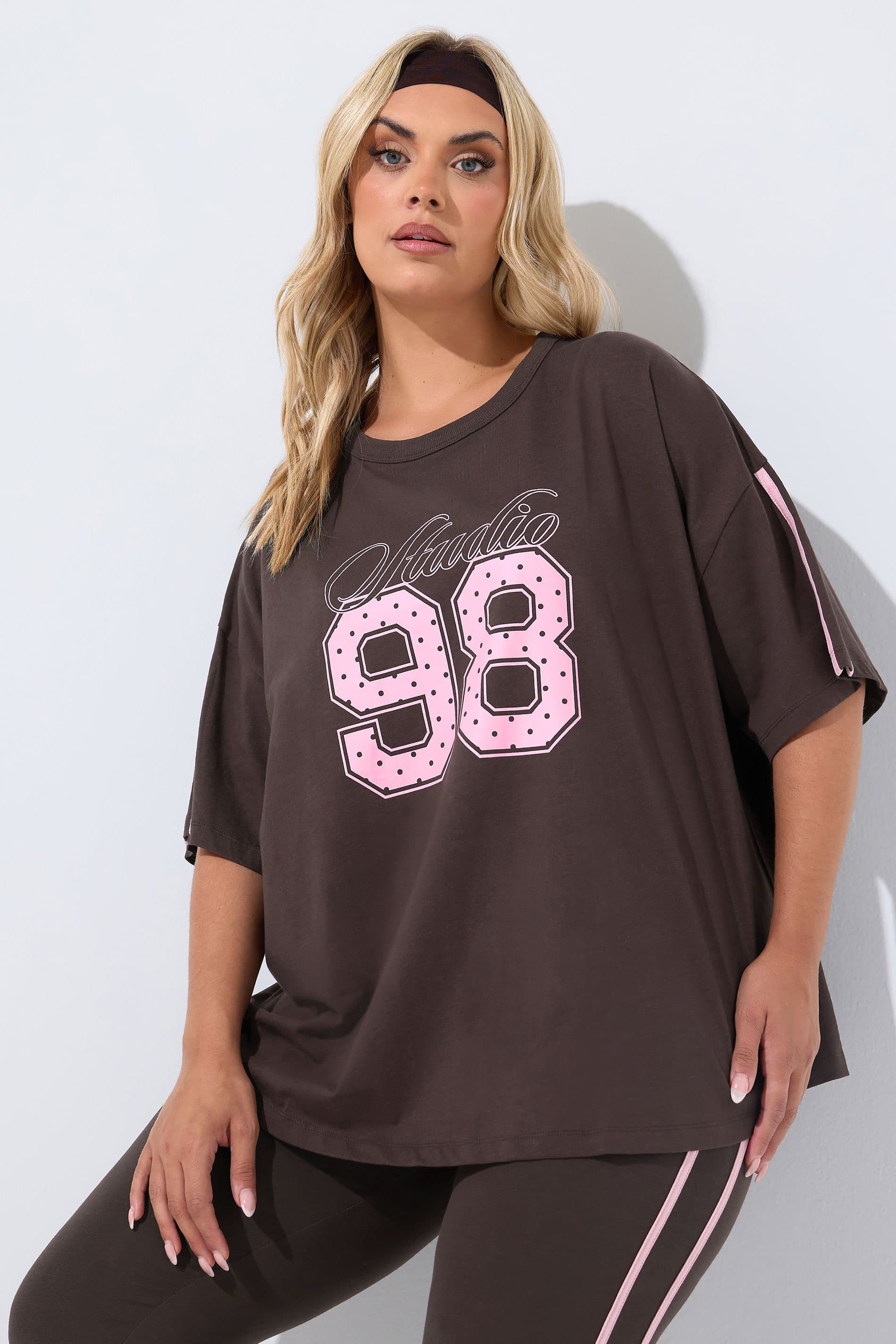 Yours Active Plus Size Chocolate Brown 'Studio 98' Tshirt