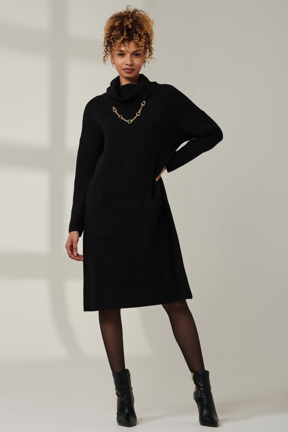 Jolie Moi Jolie Moi Women's Knitted Turtleneck Longline Jumper in Black