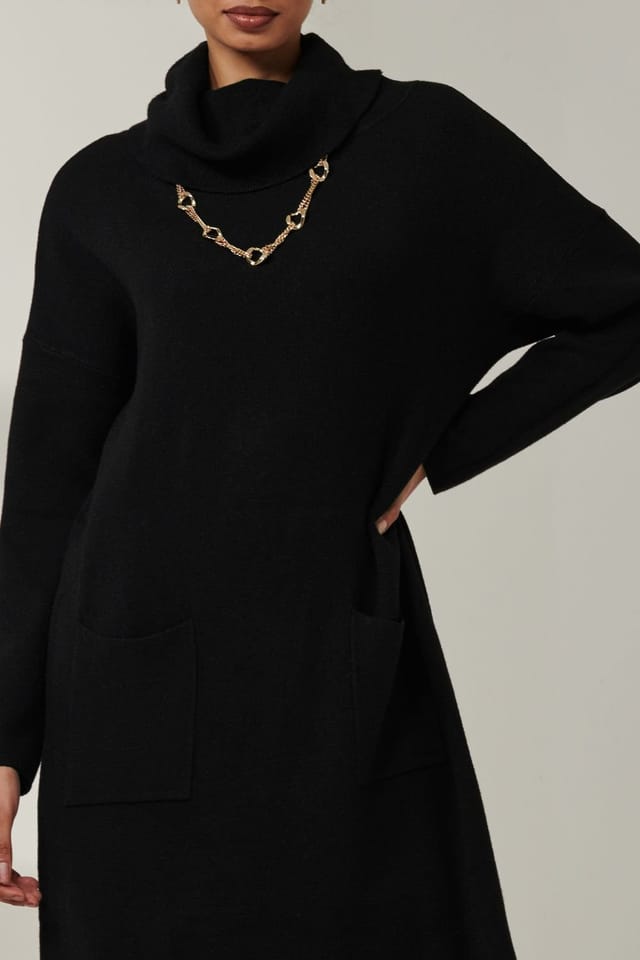 Jolie Moi Jolie Moi Women's Knitted Turtleneck Longline Jumper in Black - 3