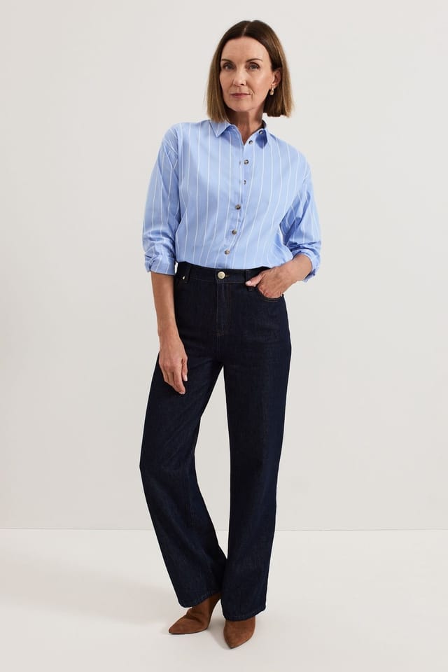 Phase Eight Phase Eight Women's Relaxed Stripe Shirt in Baby Blue - 3