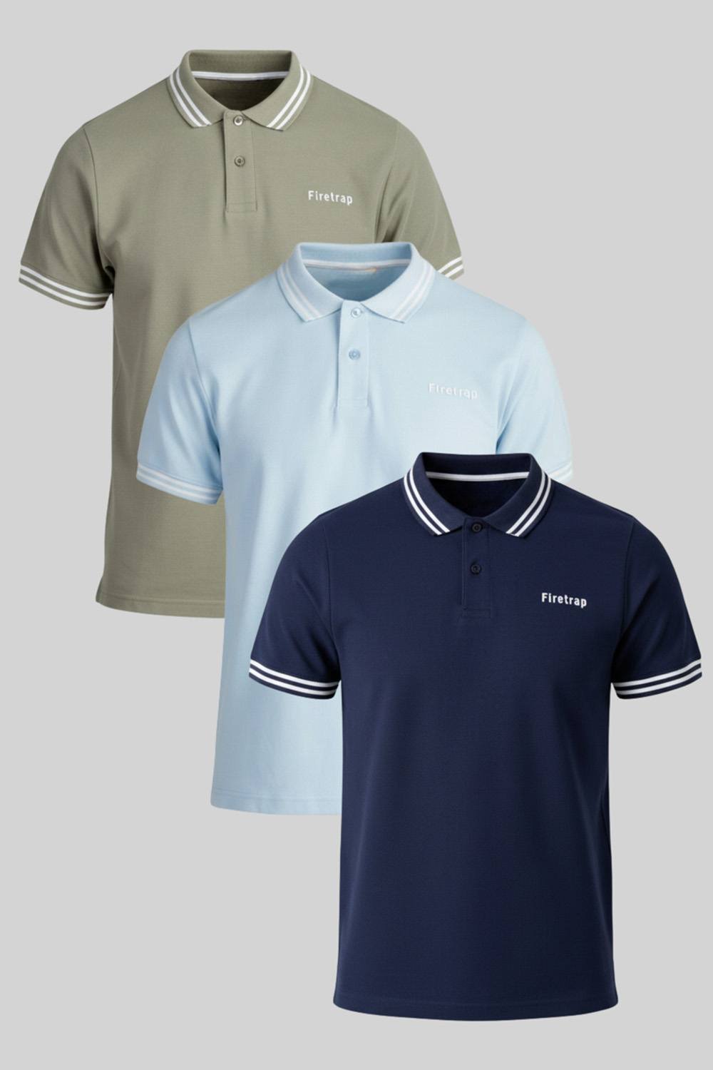 Firetrap Firetrap Men's 3 Pack Regular Fit Cotton Stripe Polos - 4